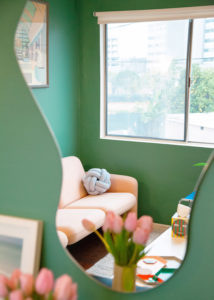 Interior of Unfolding Self Psychotherapy office with cozy seating and calming decor, perfect for therapeutic work.